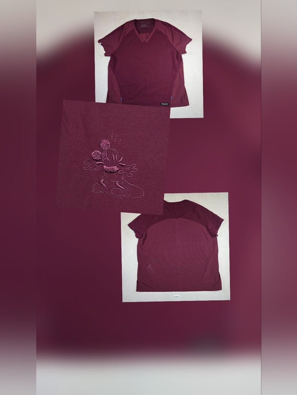 Disney x FIGS Burgundy Mickey Mouse V-Neck Scrub Top XL